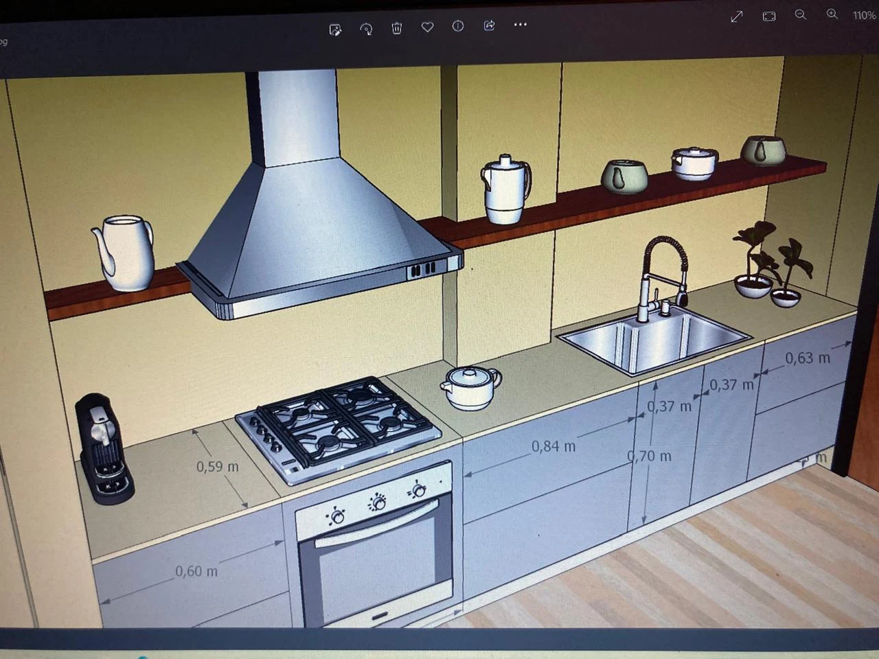 Dibujo del proyecto de cocina gris